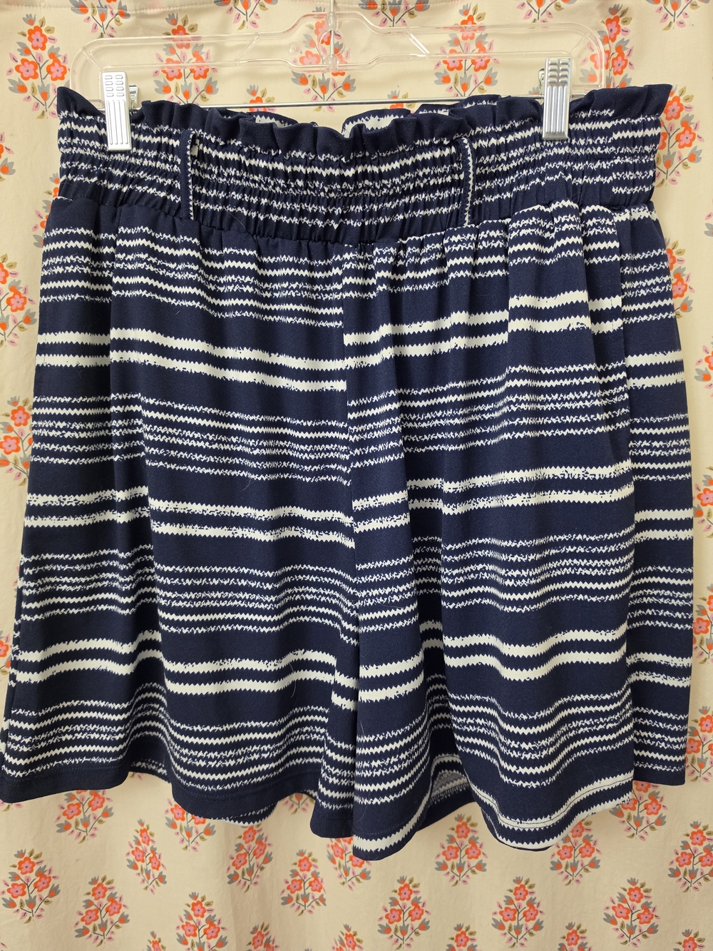 LuLaRoe Navy and White Striped Elastic Waist Shorts